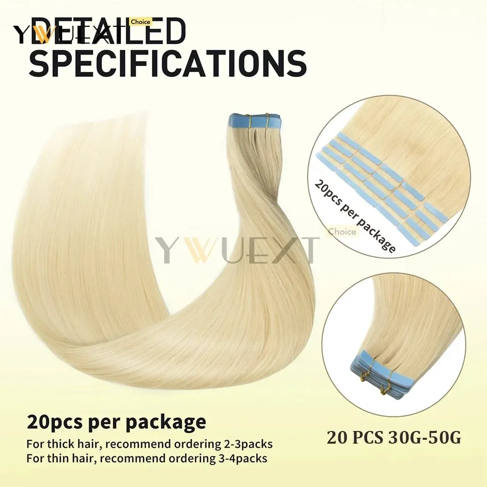 30G-50G Tape in Human Hair Extensions Natural Straight Machine Remy Hair 20pcs/pack Natural Look Hair Easy to Wear for Women — image 2