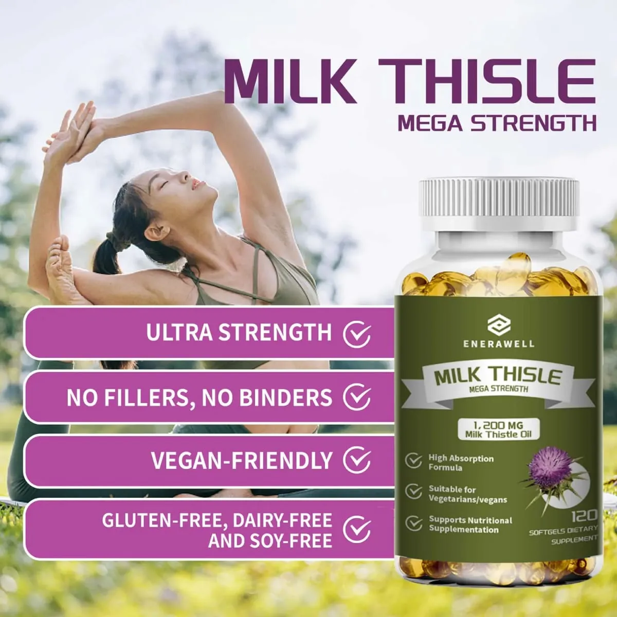 Milk Thistle Dandelion Root Supplement - Liver Health Support Antioxidant Support Detoxification 120 Capsules