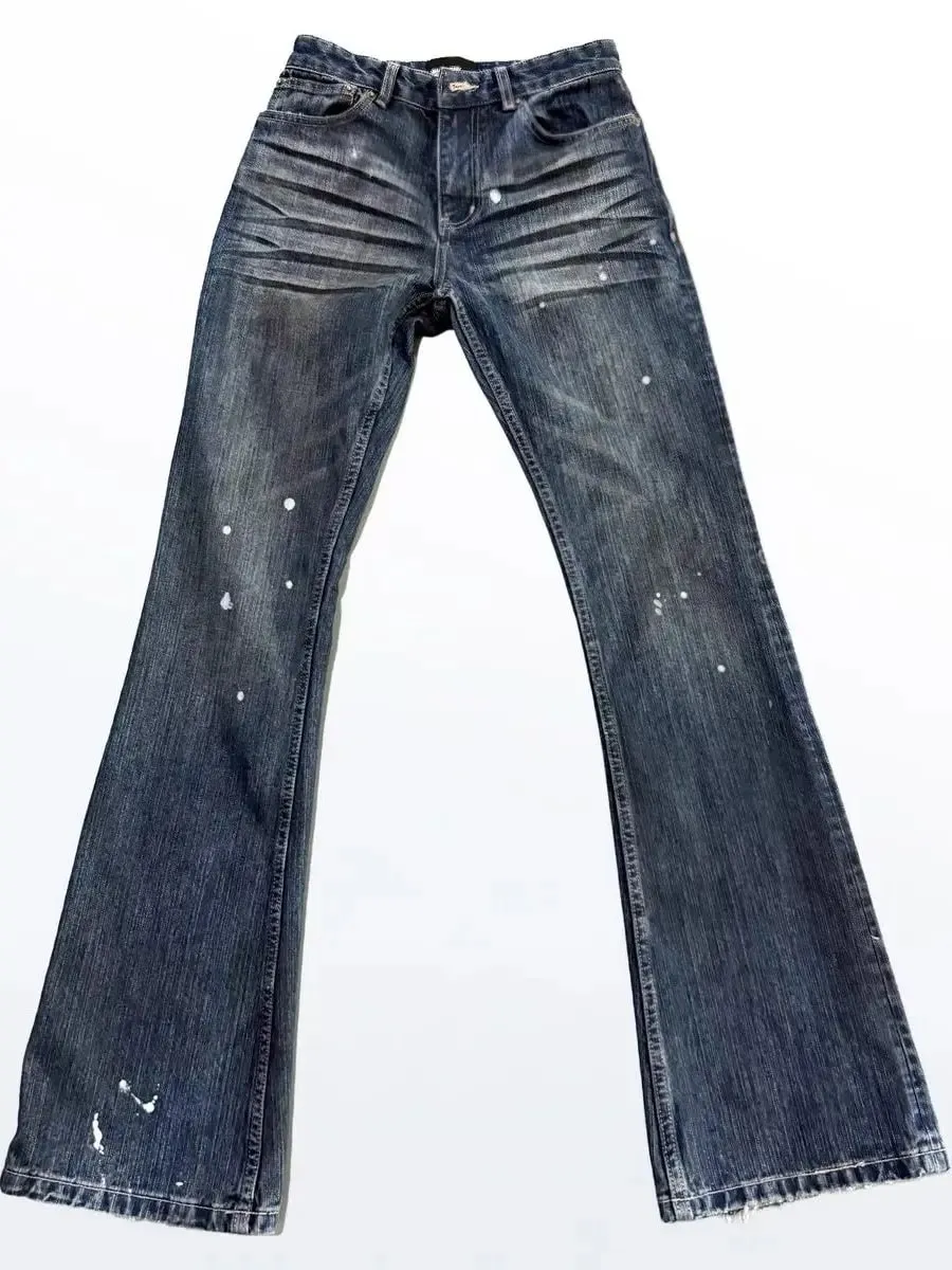 Cleanfit Style Heavyweight Bootcut Men's Jeans Faded Dyeing Slim Fit Distressed Long Trousers Casual Fashion — image 5