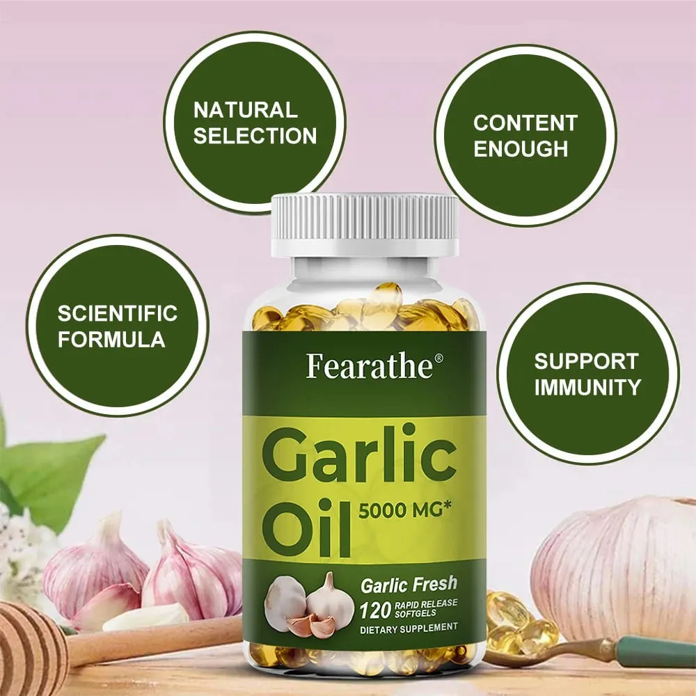Olio di aglio Softgel 5000 Mg Circolazione cardiovascolare immunitaria Cuore Non aromatizzato Non OGM Integratore senza glutine — image 5