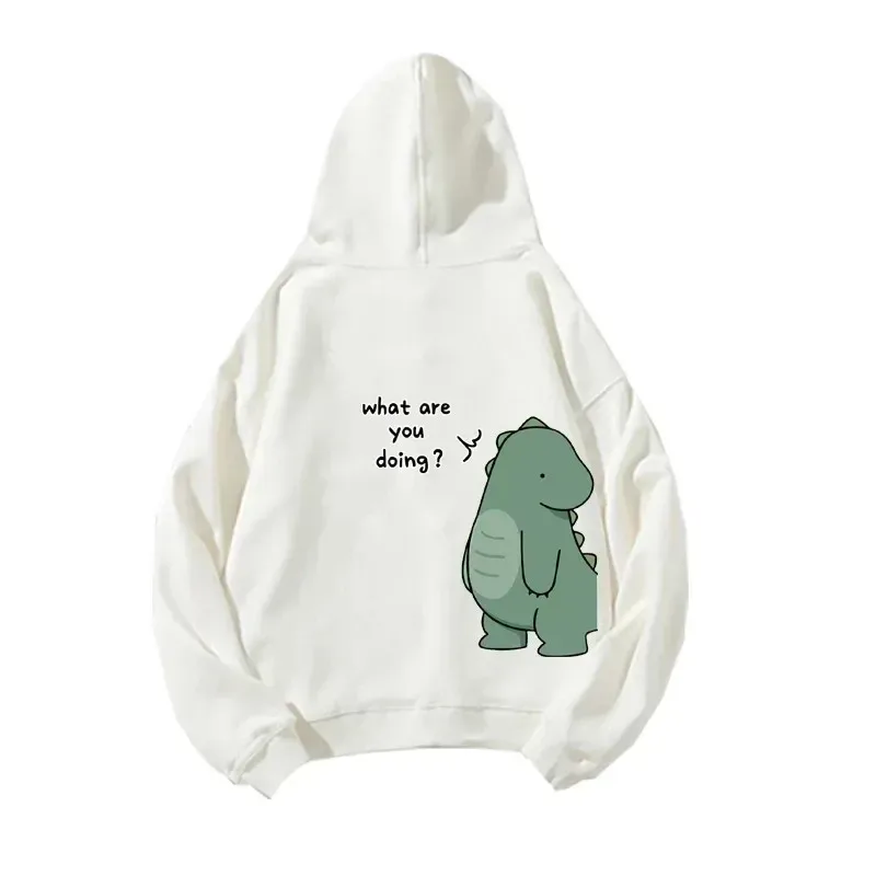 Höst och vinter Söt rock dinosaurie modetryck för män Casual Harajuku Y2k tecknad huvtröja för par som present till par — image 2