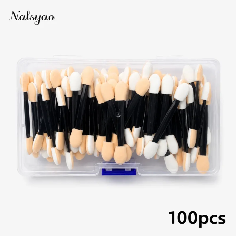 50/100/200PCS Dual-Sided Sponge Eyeshadow Applicators with Container – Long Handle Disposable Makeup Brushes Tool — image 9