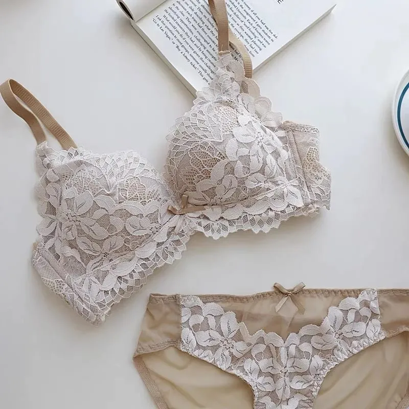 Women's Japanese Style Bra & Panty Set Luxury Lace Push Up Small Bust Support Adjustable Comfort No Gap Wirefree Free Shipping — image 11