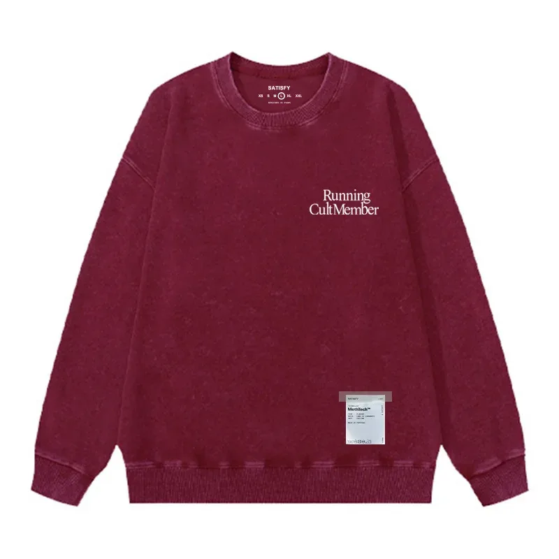 Satisfy SoftCell Men's Round-Neck Sweatshirt Running Distress Member Print Vintage Style Long Sleeve Cotton Sweatshirt with Po