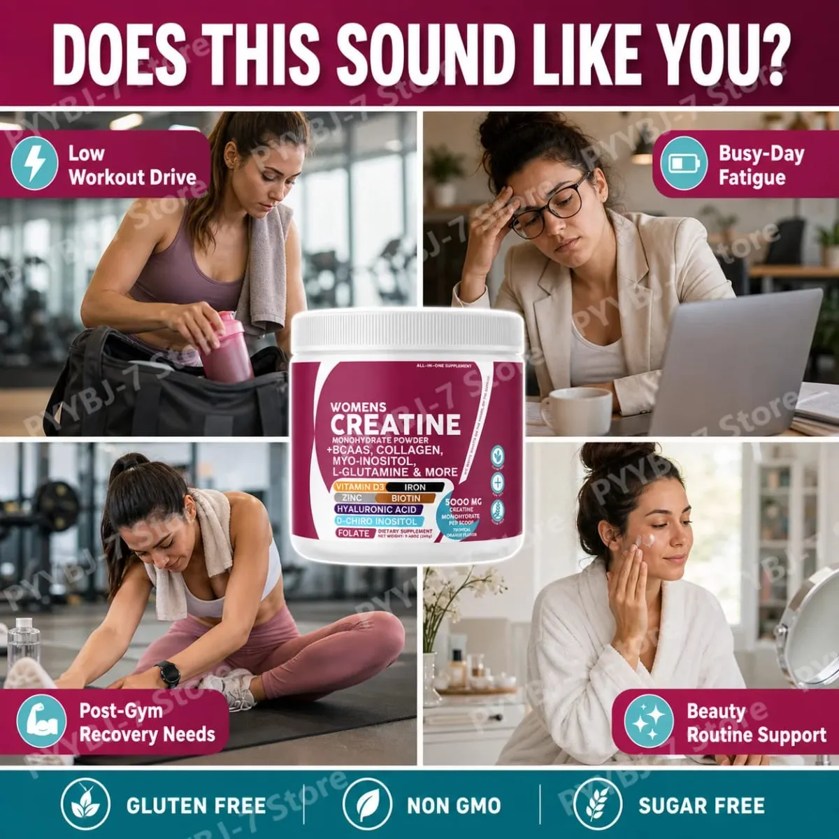 Female Creatine Powder Creatine Monohydrate Powder with BCAA & Amino Acids Daily Health and Nutrition Dietary Supplement — image 6