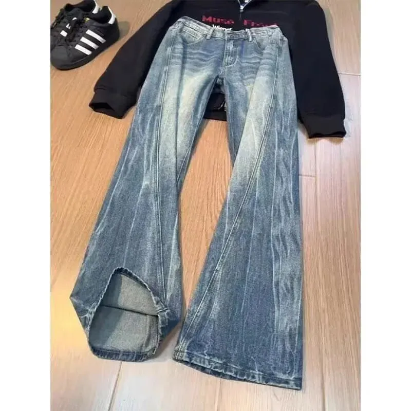 Vintage Men's Jeans Man Pants High Street Washed Denim Blue Jeans Straight Leg Slight Flare Casual Trousers — image 9