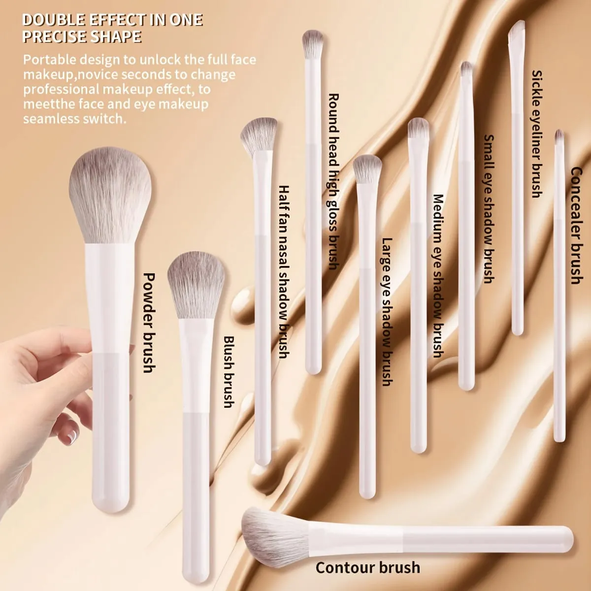 10pcs Beginner Makeup Brushes with Storage Bag Large Fluffy Powder Brush Blush Brush Contour Brush Foundation Brush Concealer