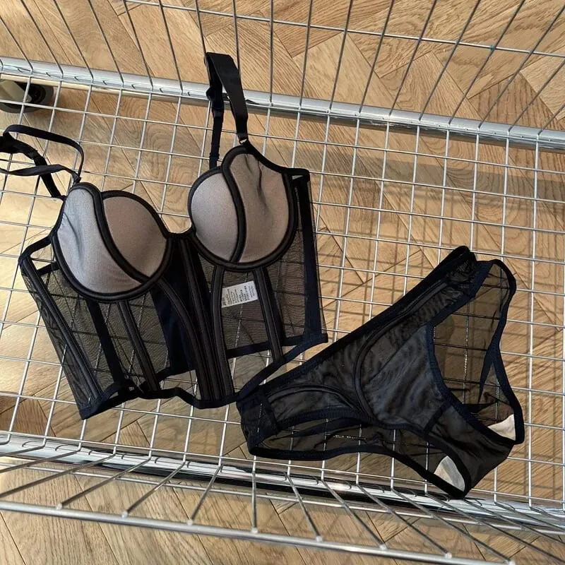 French Long Fishbone Mesh Patchwork Bra Set Slim Shaping Chest Lift Up Sexy Lingerie Outfit Soft Comfortable Underwear S-XL Suit — image 8