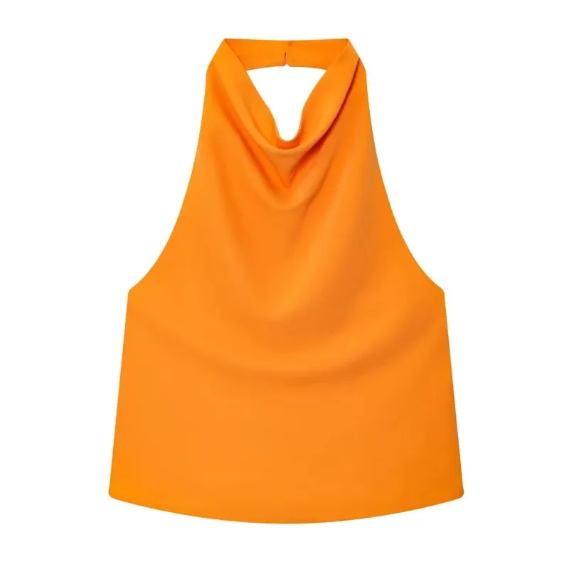 Women's Tanks Halter Top Women Sleeveless Green Crop Tops Summer Satin Party Evening Top Backless Sexy White Black Top — image 12