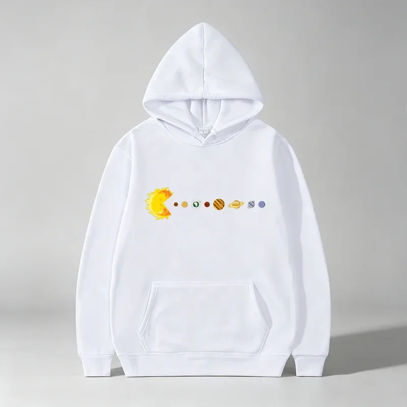 Men's Casual Hoodie Funny Sun Planets Print Pullover Hooded Sweatshirt Long Sleeve Loose Streetwear Hoodies With Pocket wx338