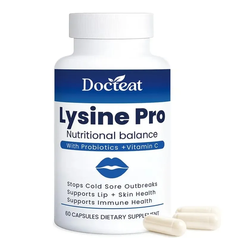 Lysine Pro Capsules with Probiotics and Vitamin C for Skin Health and Digestive Balance and Zinc for Men Women 60 Capsules