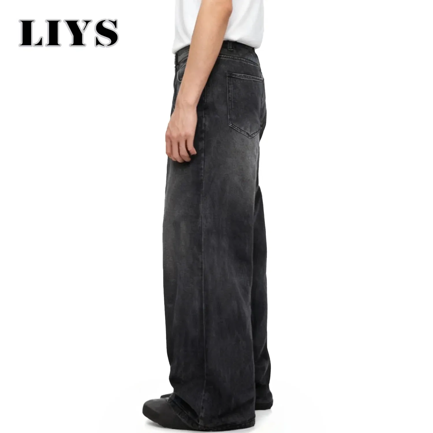 Four Season Men's Jeans Korean Version Student Casual Pant American Retro Gray Black Loose Wide Leg Jean Baggy Men's Denim Pants — image 5