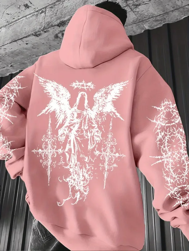 Styl gotycki anioł bluzy z kapturem z nadrukami mężczyźni kobiety Outdoor Street Casual Sport Trend hip-hop para z długim rękawem jesienno-zimowa bluza