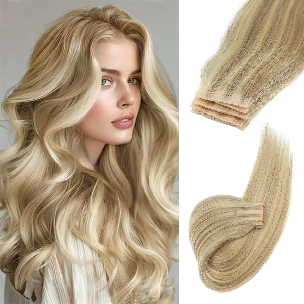 Butterfly Weft Hair Extensions Human Hair Glue-Free Double Invisible Weft with Micro Beads Natural Volume and Length 12-24Inches — image 12