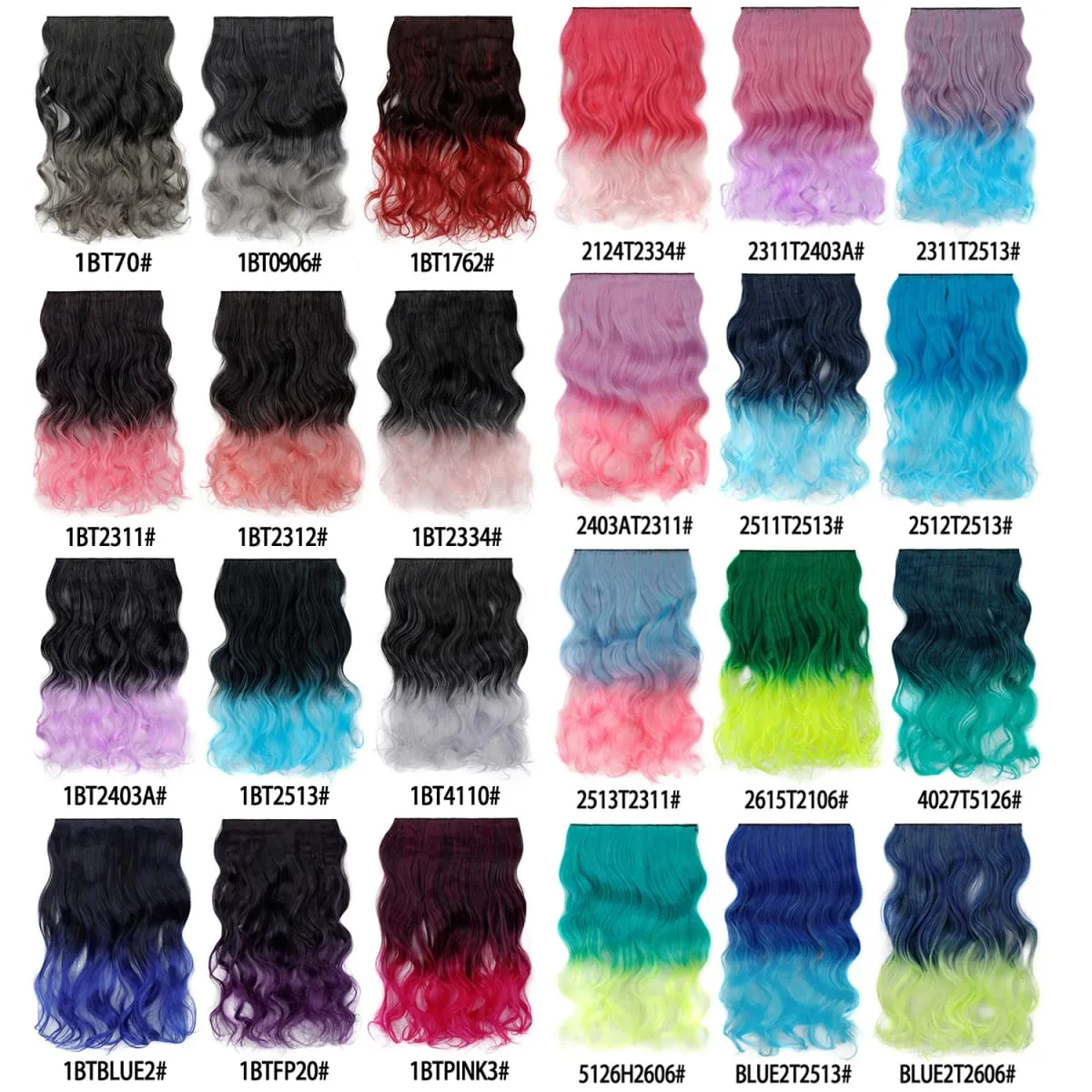 Jeedou Một Mảnh 5 Kẹp Lượn Sóng Ombre Kẹp Trong Tóc Dài Sóng Nước Tổng Hợp Xoăn Phần Lông Màu Cầu Vồng tóc