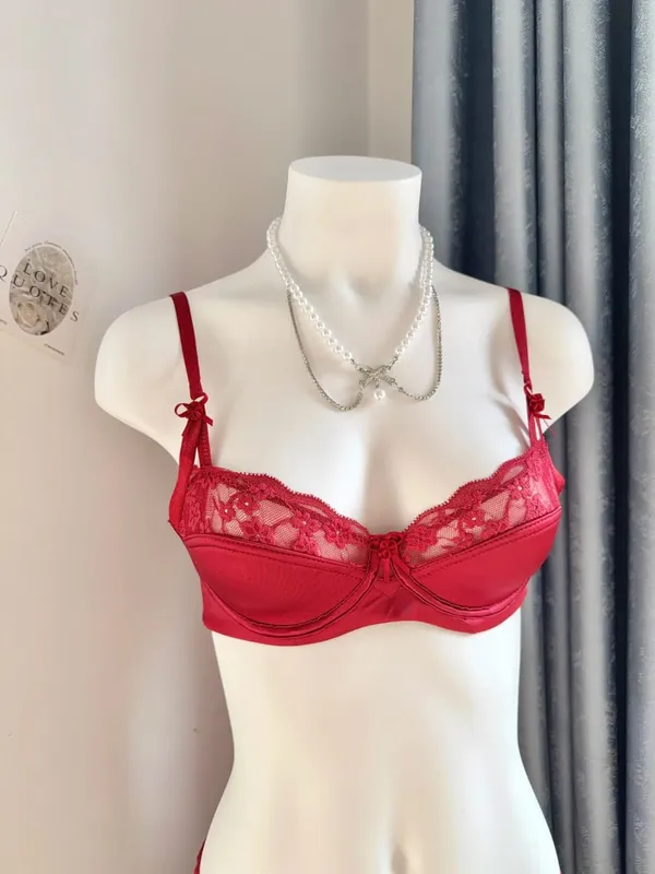 Popolare set reggiseno minimizzatore in pizzo rosso da donna mezza tazza ultra sottile busto grande supporto morbido festa nuziale luna di miele notte fuori vestito 32-38