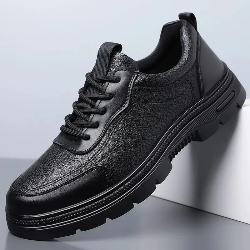 Spring Autumn New Business Leather Shoes for Men Lace Designer Fashion Casual Platform Shoes Male Solid Color Elegant Shoe Man — image 2