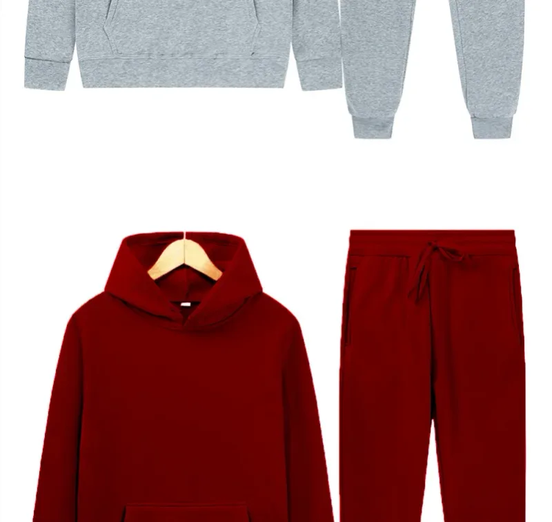 Men's Autumn/Winter New Solid Color Hoodie + Pants Two-Piece Set, Stylish Casual Sports Suit with Custom Printed Logo — image 11