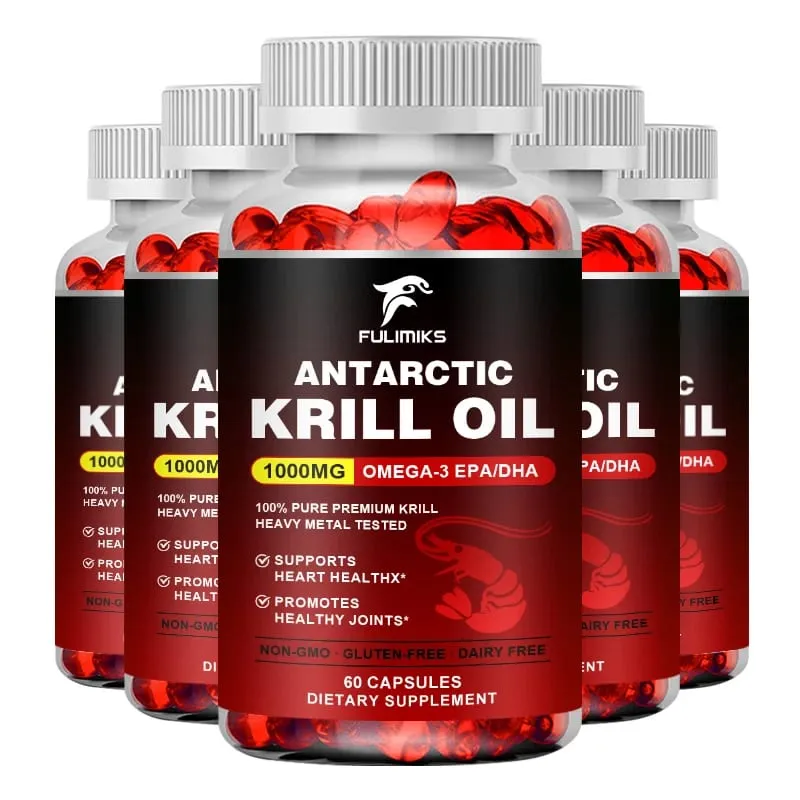 Pure Antarctic Krill Oil Supplement 1000mg Omega-3 with EPA/DHA Supports Heart Brain & Joints Health for Adults