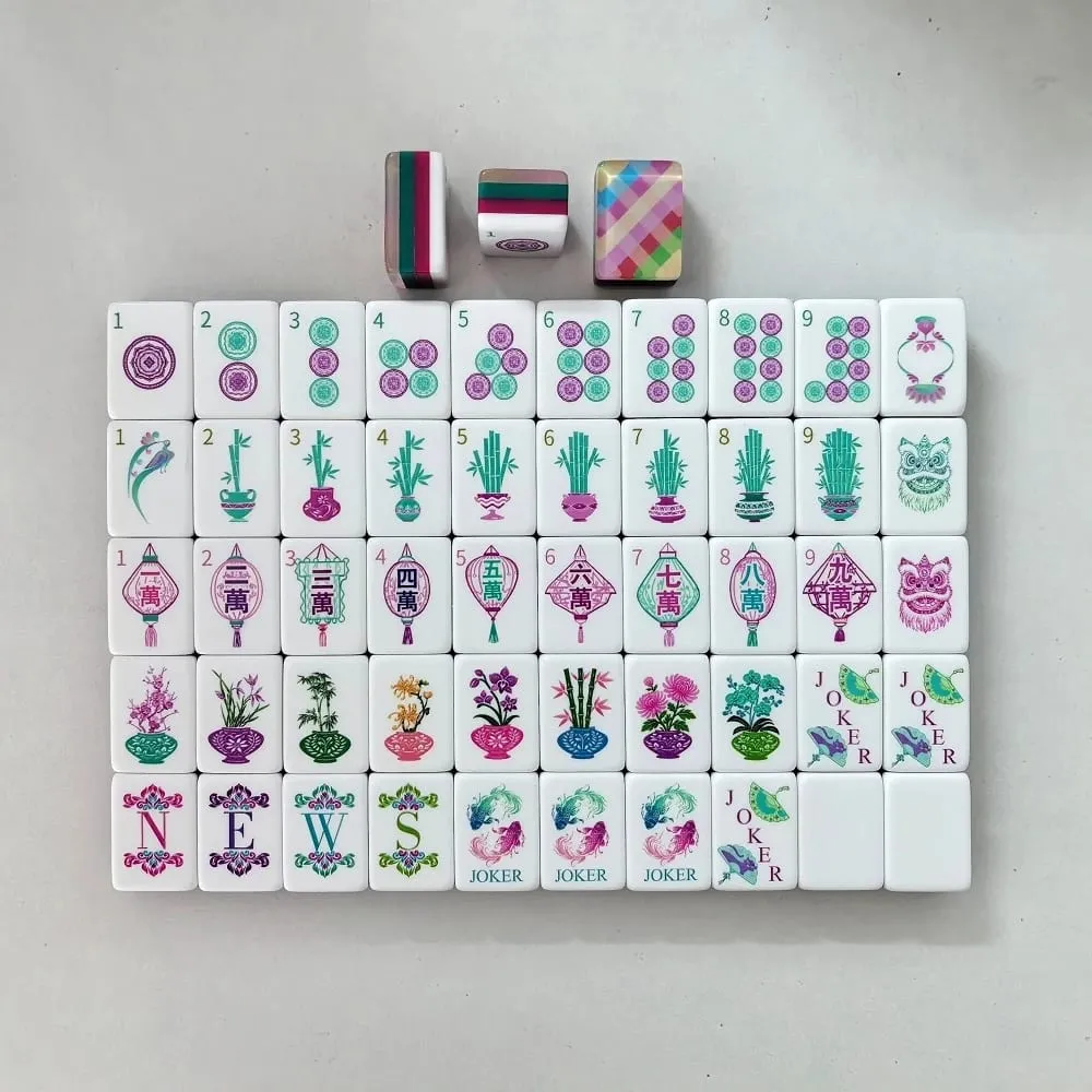 Luxury Engraved Acrylic American Mahjong Tiles Pink Plaid Mahjong Set Carved Crystal Mah Jongg Sets for Indoor Party Board Games — image 2