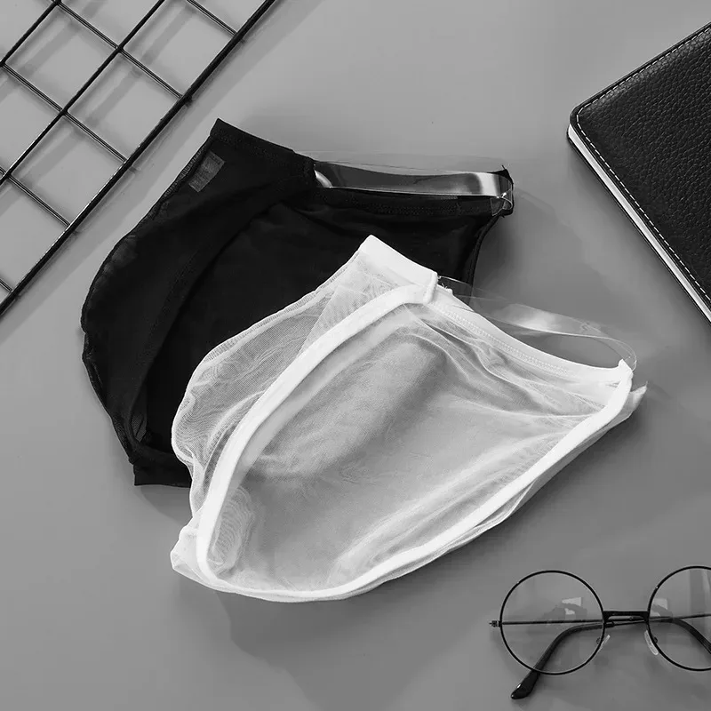 Men Underwear Sexy Full Mesh Transparent Briefs Thin Ice Silk Breathable Low Waist Sexy Men Underwear