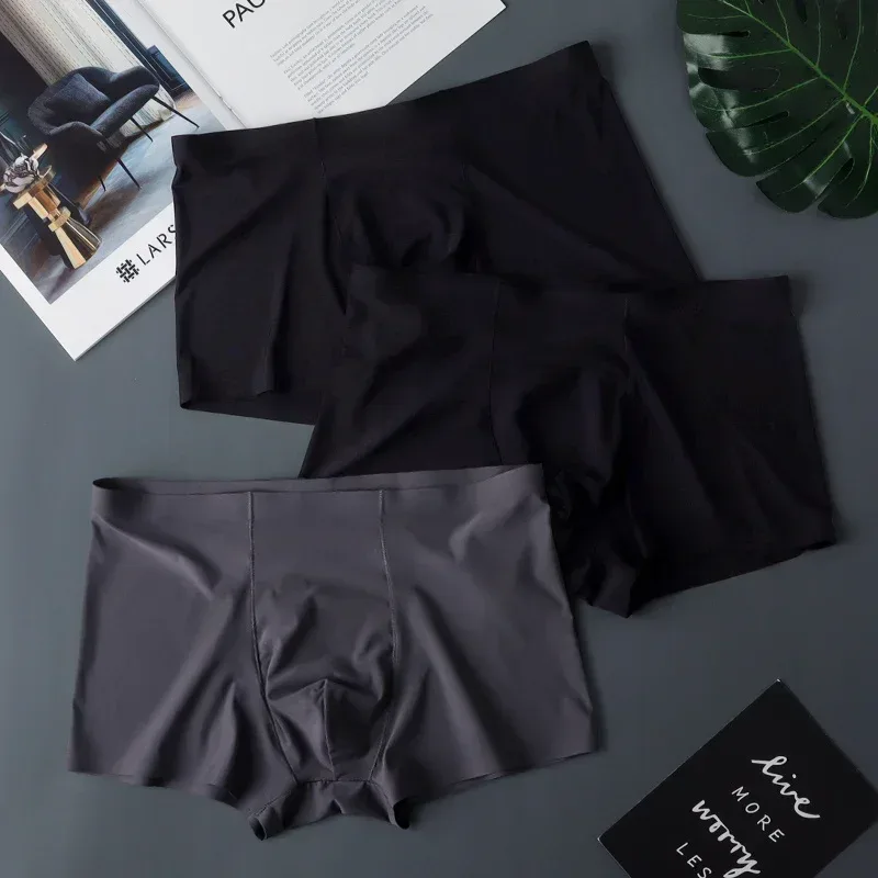 3 pièces de haute qualité hommes sous-vêtements en soie glacée été mince respirant sans couture culottes Sexy hommes caleçons grande taille — image 17