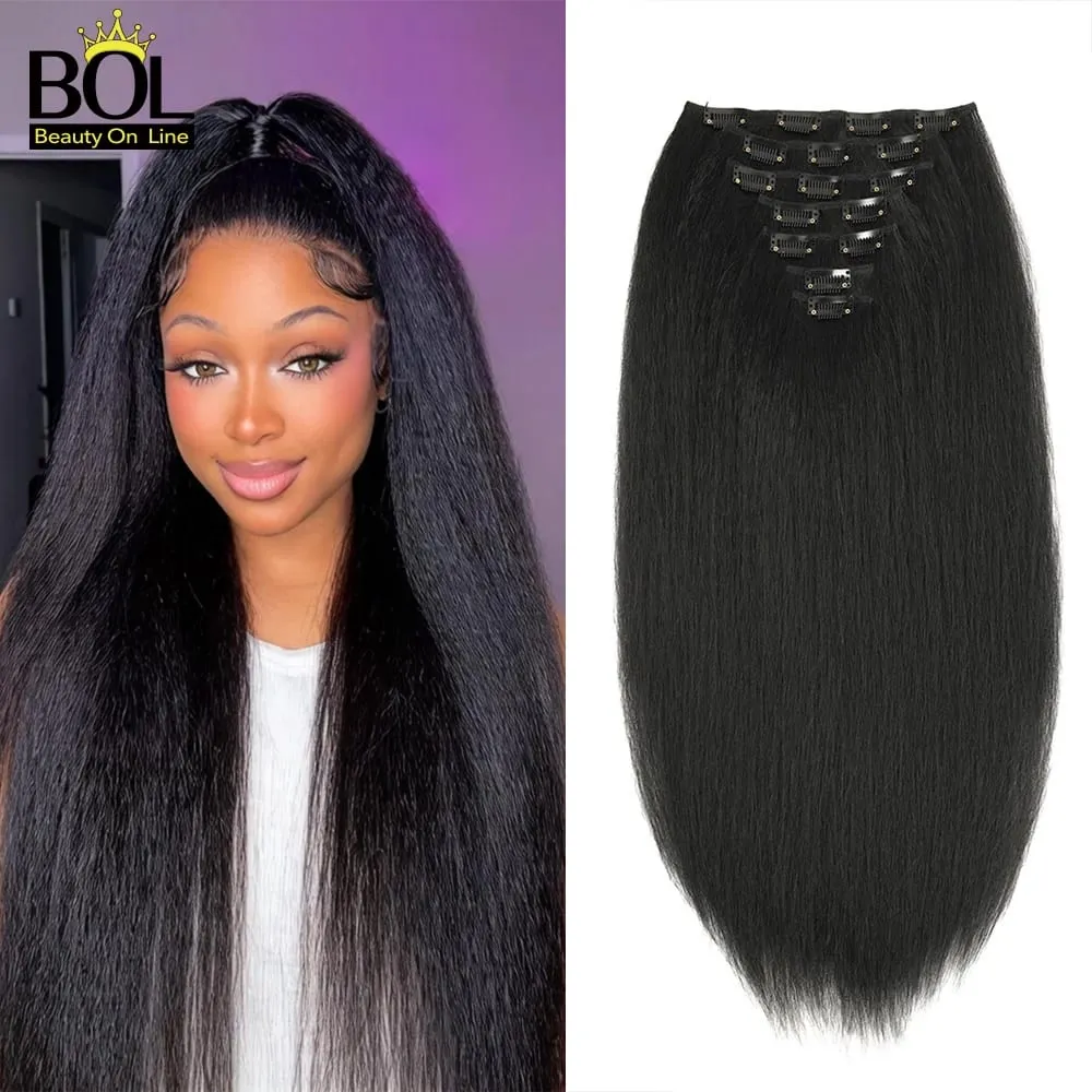 Synthetic Yaki Straight Clip in Hair Extensions Straight Hairpieces Clip ins Synthetic Hair Extension 22inches for Women — image 2
