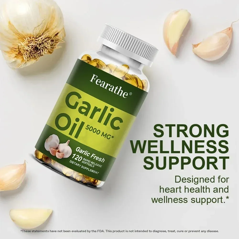Olio di aglio Softgel 5000 Mg Circolazione cardiovascolare immunitaria Cuore Non aromatizzato Non OGM Integratore senza glutine — image 3