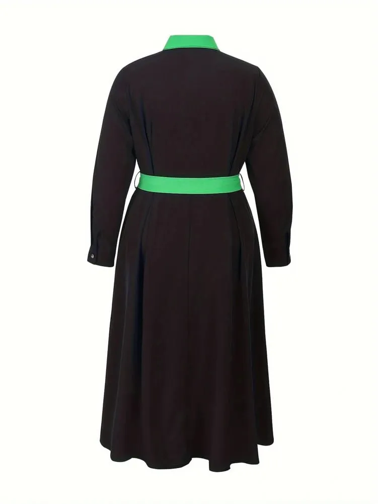 Plus Size Women's Elegant Dress: Elegant Sleeveless Front-tie Button Closure Stand-up Collar Perfect For Graduation Season