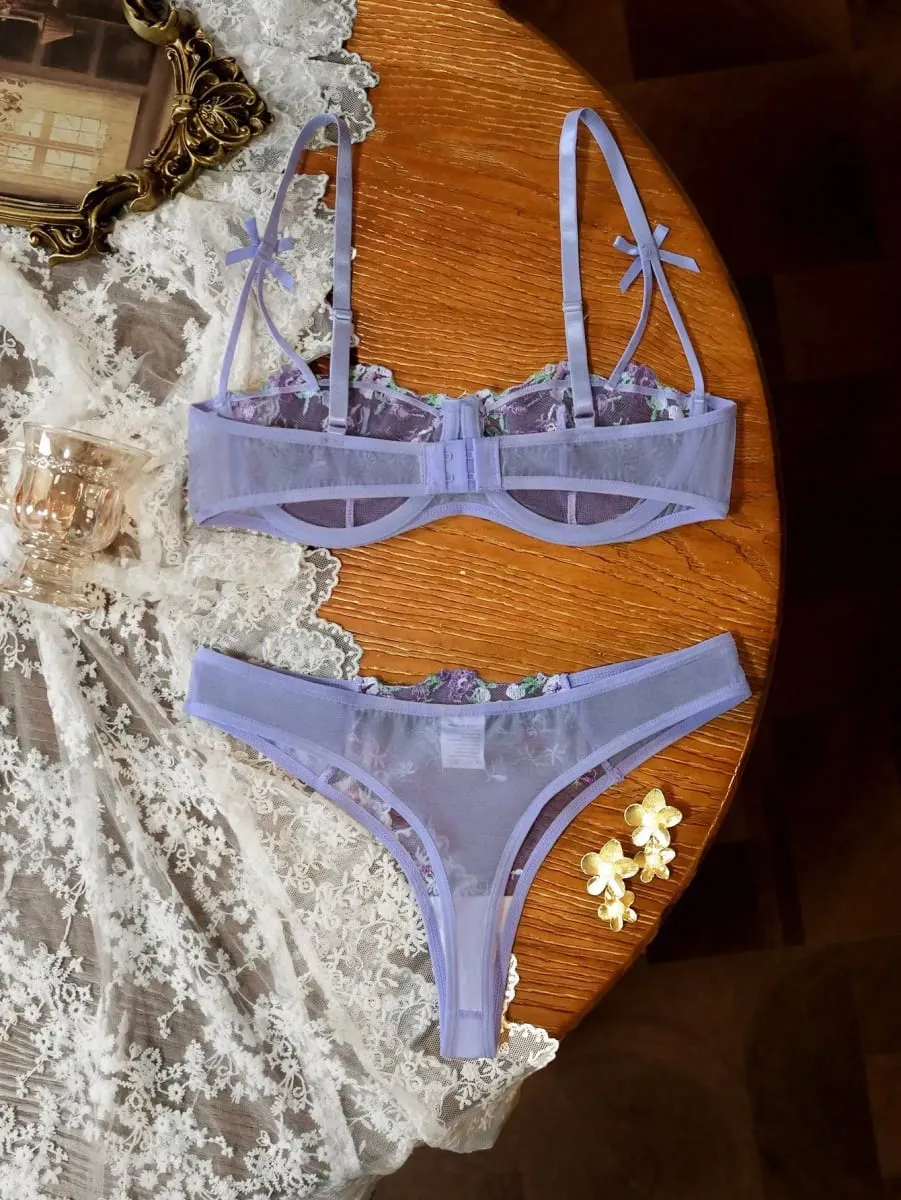 French-style floral embroidery lace lingerie set sexy and pure desire sheer bra support Valentine's Day party — image 2