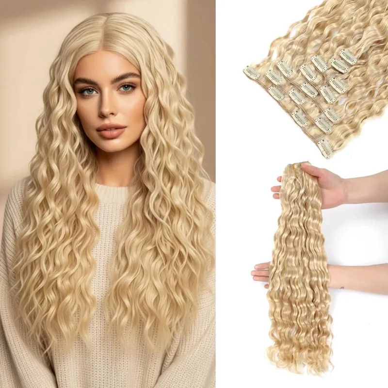 12A Curly Clip in Hair Extensions Brown Water Wave Real Remy Human Hair Clip in Extensions for Women Curly Clip Ins 7pcs 120g — image 13