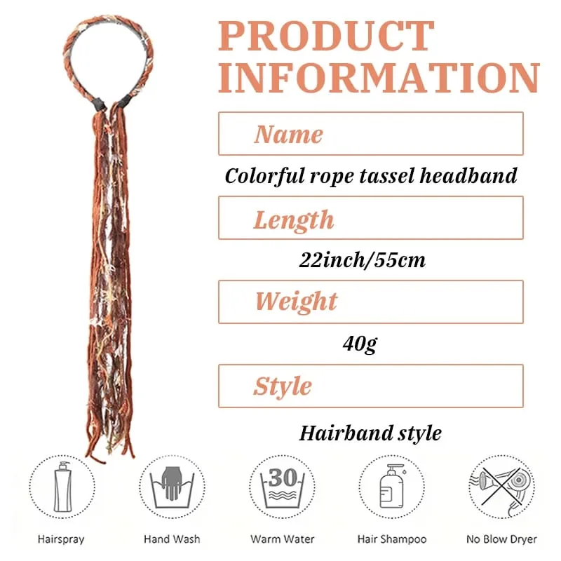 Plush Maillard Colored Long Tassel Headband Bohemian Hair Accessory Suitable for Women's Parties — image 3