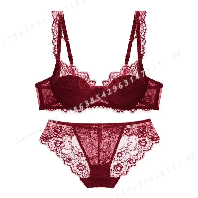 Women Sexy Lingerie Set Elegant Thin Lace Bra See Through Briefs Soft Underwear Ladies Bra and Panty Set — image 2