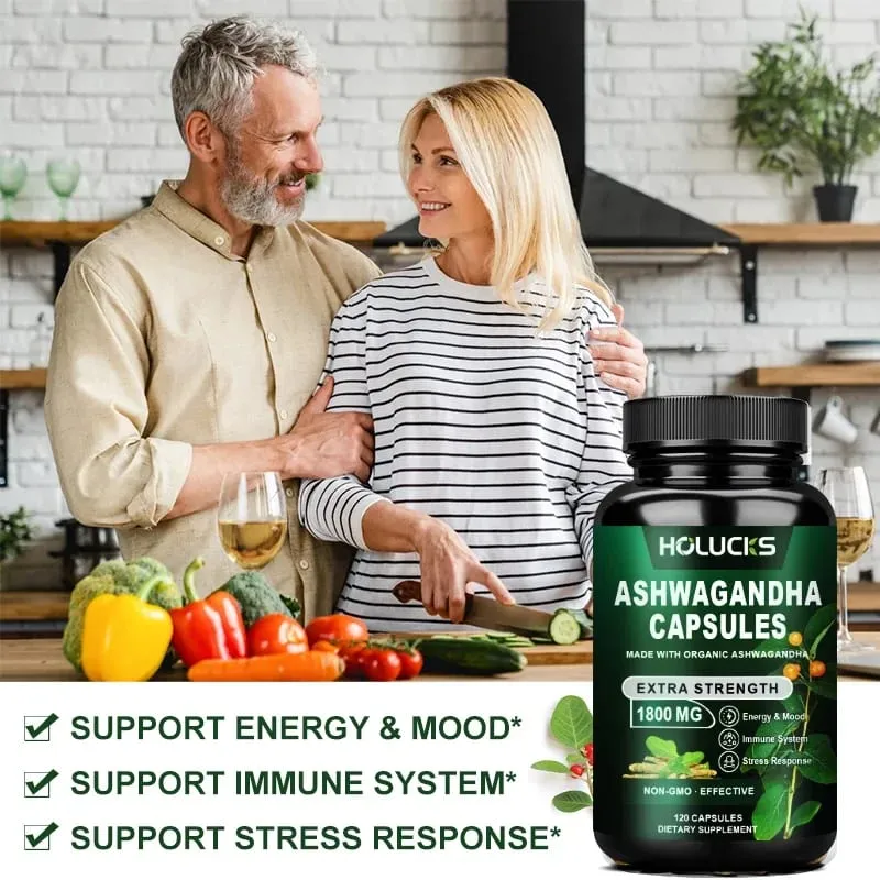 Organic Ashwagandha 1800mg Supplement for High Potency Stress Relief Adrenal & Mood Enhancer Anxiety Focus & Immune Non-GMO