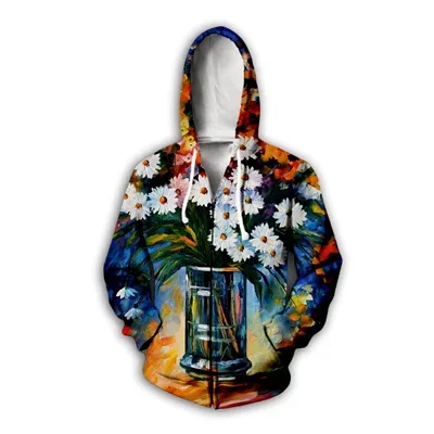 Flower Floral Pattern 3D Print Zipper Hoodies Men's Autumn Hooded Sweatshirts Oversized Streetwear Tracksuit Coat Man Clothing