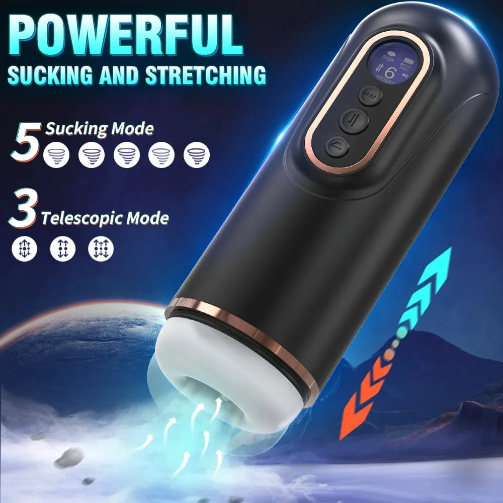 Automatischer Teleskop-Saugen-männlicher Masturbator, vibrierend, intelligente Heizung, sexy Stimme, Kopfhörer, Taschenmuschi, Sexspielzeug für Männer