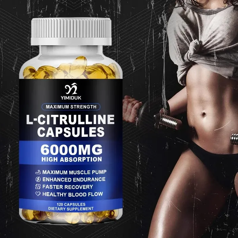 High Strength L-Citrulline Capsules with Gelatin Vitamin E Aid Vasodilation Build Muscle Fullness Quicken Recovery