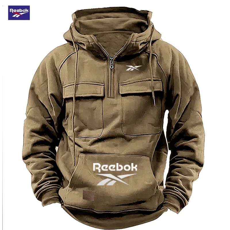2026 Reebok Logo Multi-Pocket Design Hoodie - The Top Choice for Fashionable Autumn and Winter, a Semi-Zippered Hooded Comforta — image 2