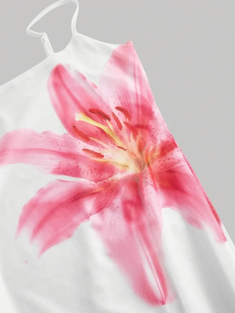 Vestido de verão elegante com estampa floral estilo resort
