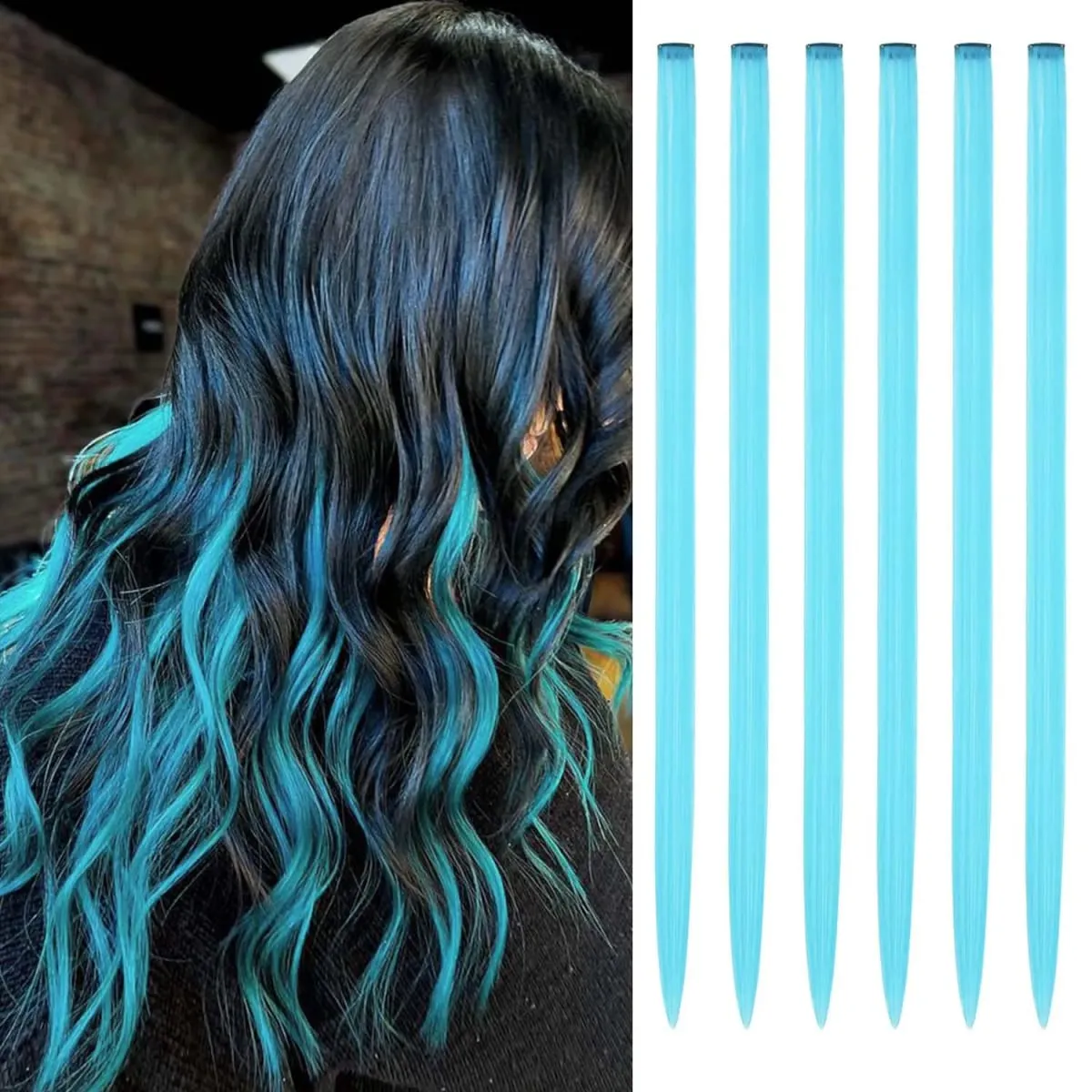 6 Pcs Clip Extensions Synthetic 24 Inch Colored Hair Extensions Party Highlights Long Straight Hairpieces for Women Kids Girl — image 11