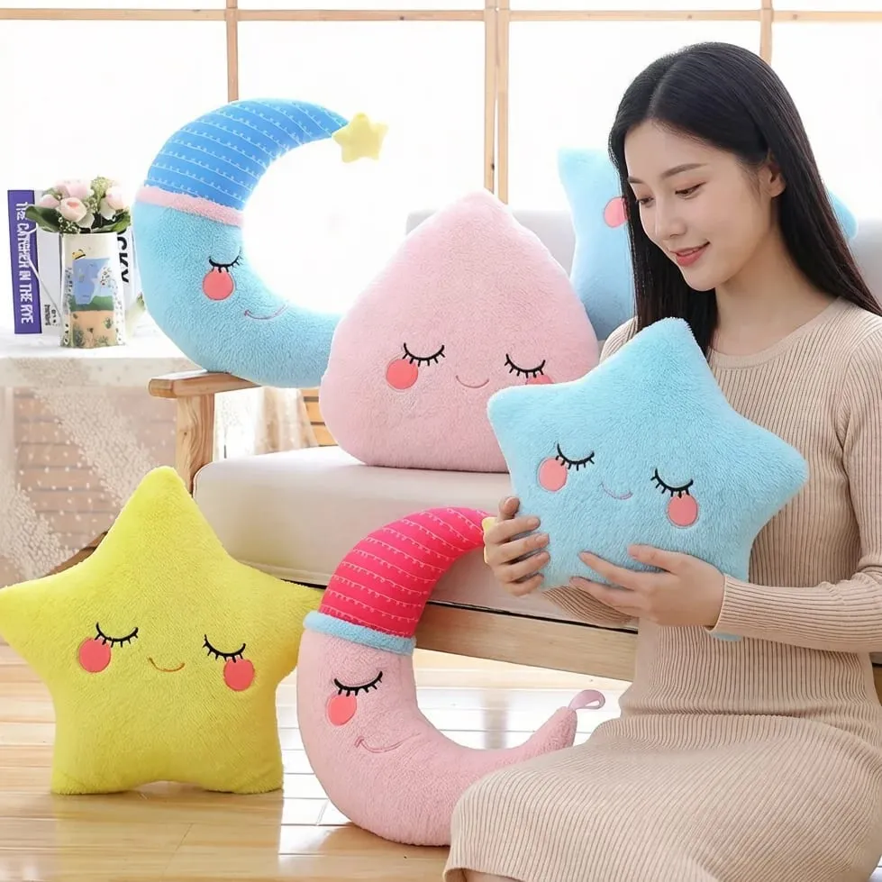 Fantastische Star Cloud Moon Rainbow Pluche Kussen Gevuld Sky Natuurlijk Kussen Geel Roze Blauw Verlegen Emotie Plushie Decoratie Cadeau — image 2