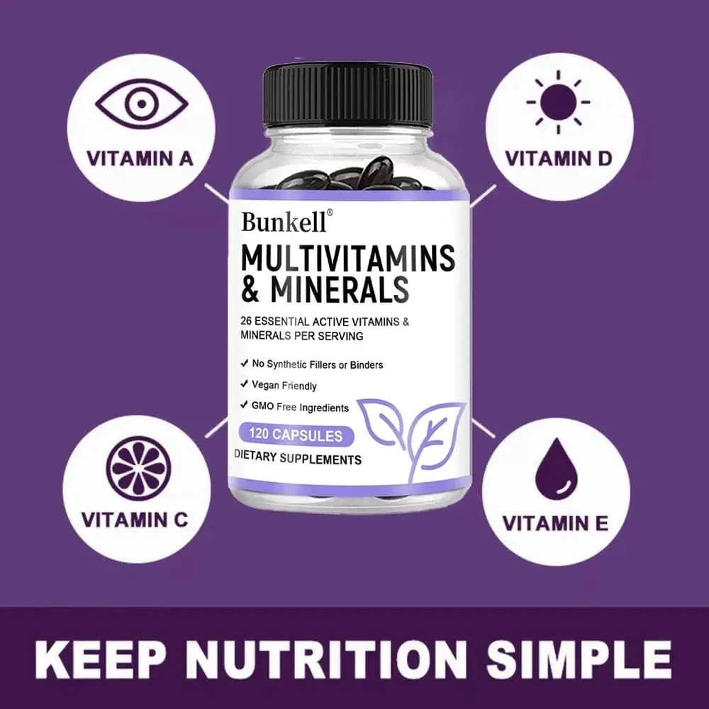 Multivitamin and Minerals - Daily Supplement Antioxidants Skin Repair Liver Health Maintenance Energy Boost 120 Capsules