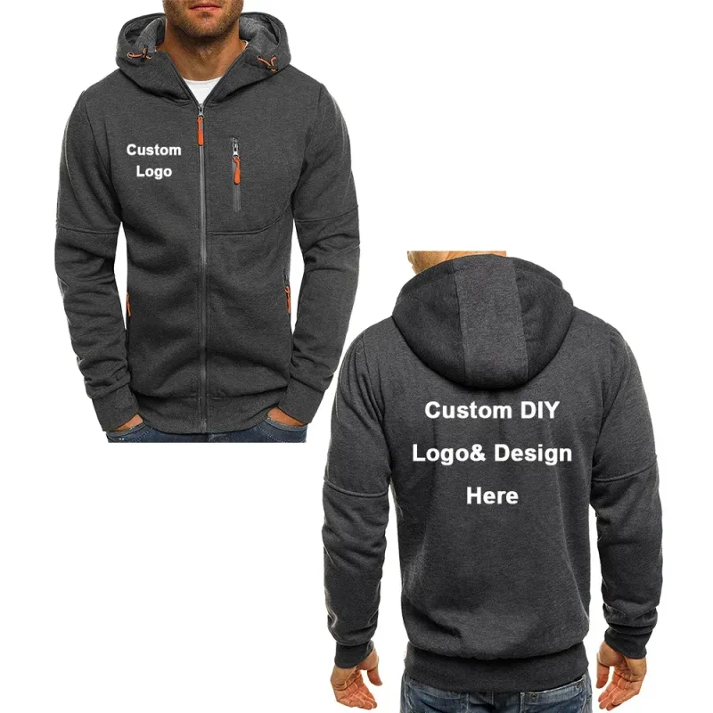 Men's Hooded Jacket with Pocket Zipper Customized Image Text with Personalized Logo Casual Sports Streetwear Men's Wool Sweat — image 3