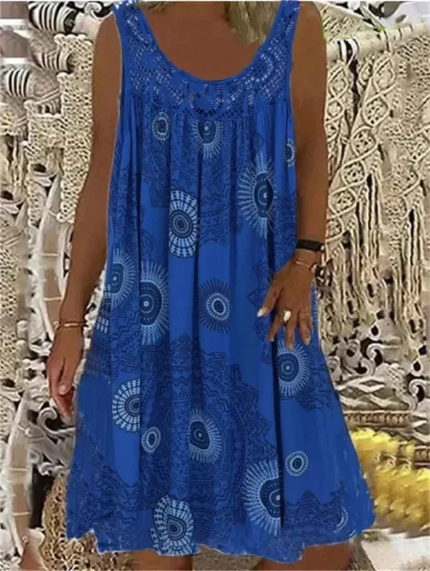 Damen-S-5XL-Größe, digital bedruckt, schulterfrei, sexy Leibchen, locker sitzendes Kleid, Spitze, Freizeitkleid, Sommerkleid