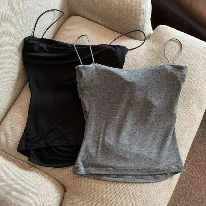 New-Sexy Solid Pleated Tank Camisole Women's Summer Spaghetti Strap Sleeveless Tops — image 5