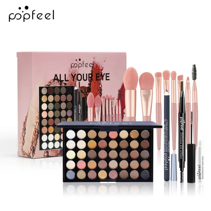 Glitter Matte Waterproof Palette Powder Cosmetics Kit Eyebrow Pencil Eyeliner Pen Mascara Makeup Brushs Eye Cosmetics