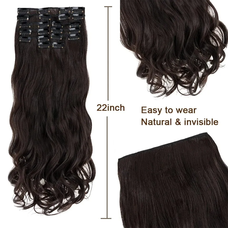 180g 12PCS Wavy Clip in Hair Extensions 22" Long Synthetic Thick Clip On Hair Extensions for Women Full Head Hairpiece — image 5