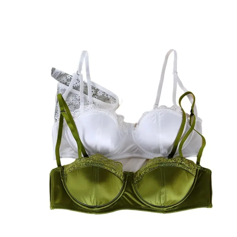 Sexy Lace Trim Half Cup Bra Thin 1/2 Cup Girly Comfort White Lingerie Set Large Size Women Bralette Underwear Sets — image 2