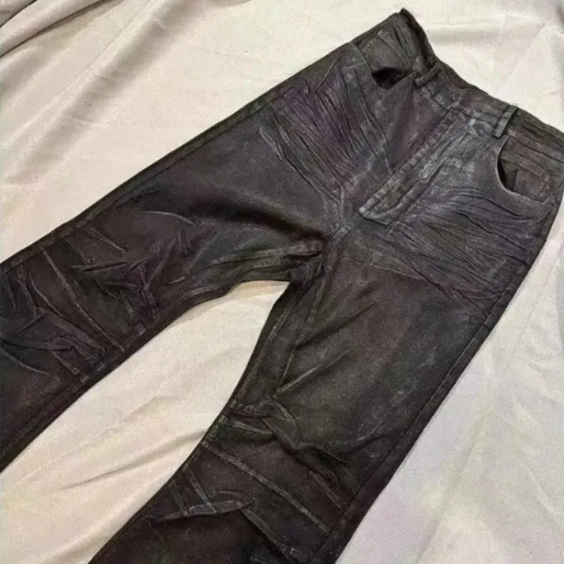 American Retro Heavy Industry High Street Coated Micro-Flared Jeans for Men Black Gothic Vintage Casual Loose Jeans Autumn New — image 6