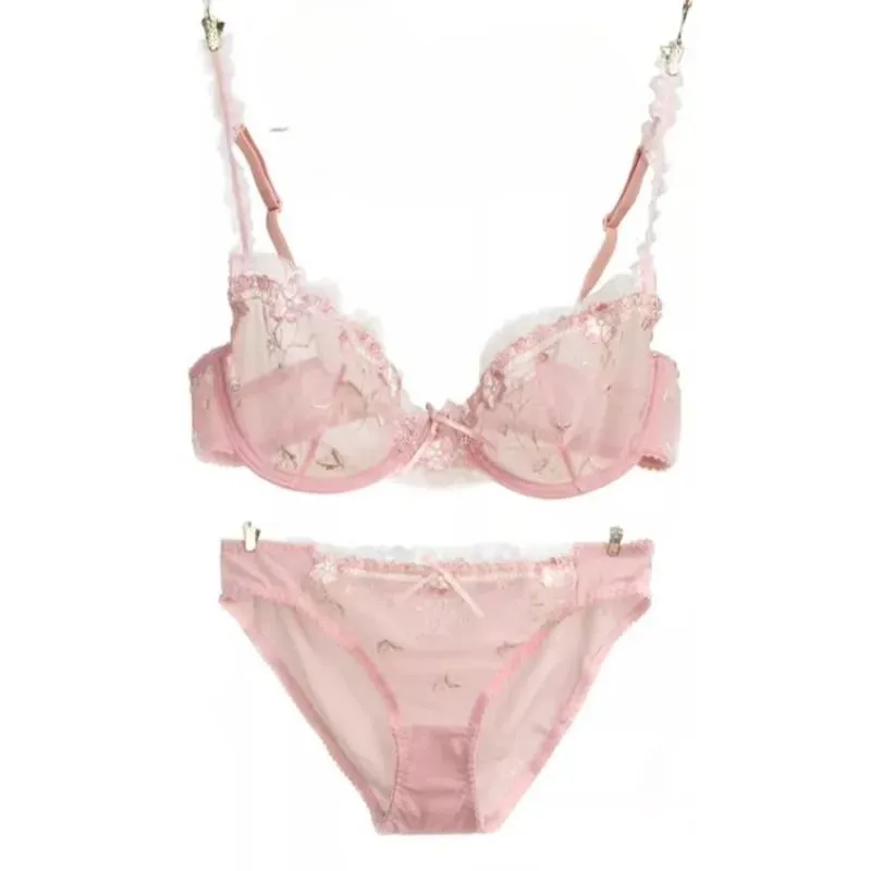 Ultra-thin Steel Band Bra Lovely Plus-size Lace Lingerie Set transparent Comfortable Bra Set Soft Lightweight S-XL Daily Wear — image 2